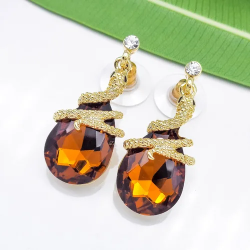 Miniatura 26 de Navachi Pendientes colgantes de gota de serpiente con forma de pera multicolor de cristal chapado en oro de 18 quilates