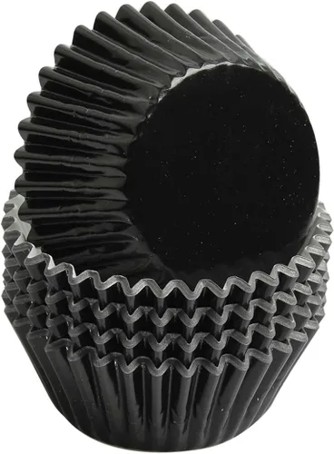 Miniatura 3 de Forros para cupcakes de papel de aluminio negro, 100 tazas de papel metálico para hornear para fiestas de cumpleaños, bodas o baby showers