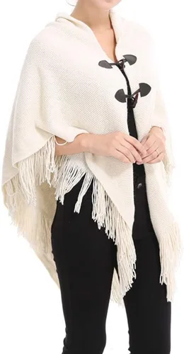 Miniatura 3 de Poncho suelto para mujer con elegante botón de trompeta, abrigo sin botones
