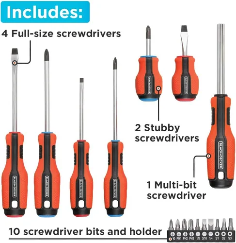 Miniatura 2 de BLACK+DECKER Juego de destornilladores magnéticos, 17 piezas (BDHT65003)