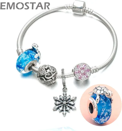 Miniatura 5 de Los dijes del océano marino se adaptan a la pulsera europea de animales de verano, delfines madresniños, tortuga sobre cuentas de vidrio azul, pez