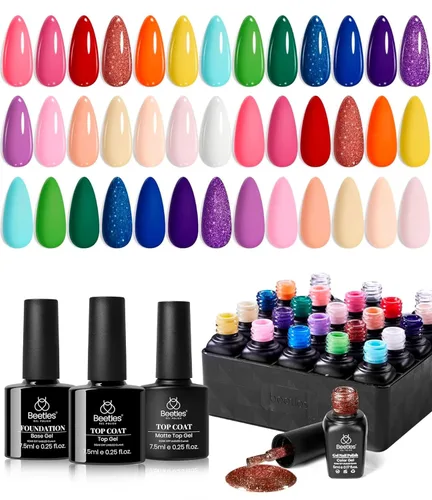 Miniatura 24 de beetles colección “Fantasyland” - Esmaltes en gel permanentes, de 20 colores, pastel, rosa brillante, morado, azul marino, verde y con brillantina