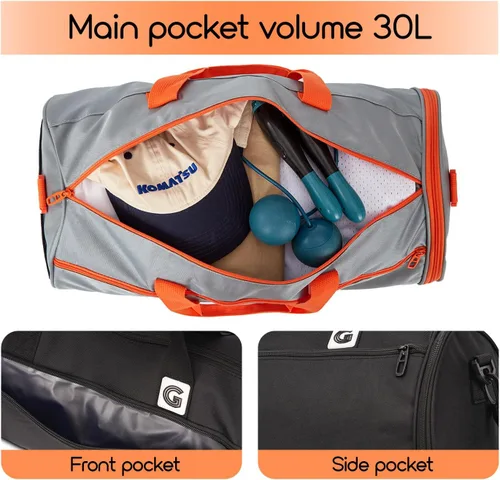 Miniatura 4 de Bolsa de gimnasio para hombres y mujeres, bolsa deportiva de entrenamiento con bolsillo húmedo y compartimento para zapatos, Negro