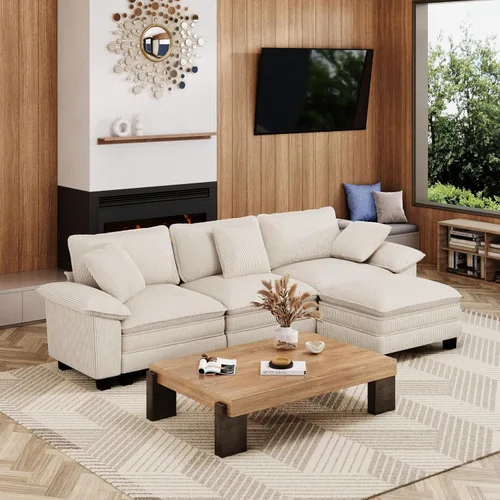 Miniatura 35 de MIXPATIO Sofá modular en forma de L de 123 pulgadas con cojines de nube, juego de sofá modular de asiento profundo con 4 asientos y 1 otomana, Gris