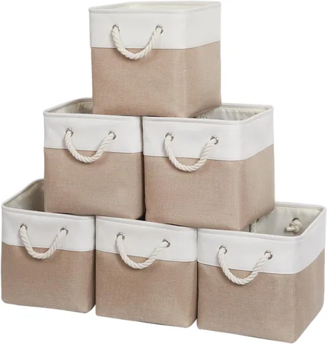 Miniatura 8 de Cubos de almacenamiento de 11 x 11 pulgadas, paquete de 6 cubos de almacenamiento plegables grandes de tela con cuerdas, cubos de almacenamiento