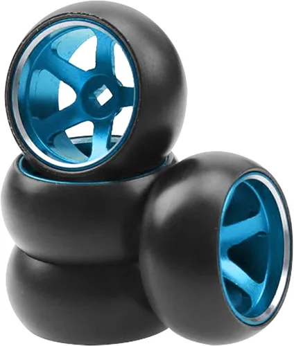 Paquete de 4 neumáticos de plástico de 0.984 in x 0.433 in 1/28 con llantas de metal compatibles con Wltoys K969 K989 P929 Kyosho Mini-Z Mini-Q 1/28