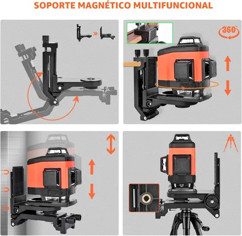 Miniatura 3 de DOVOH Nivel láser de 4 x 360 ° autonivelante, nivelador láser de 16 líneas para construcción de pavimentos y techo recargable, haz verde, soporte