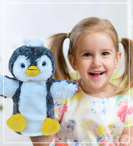 Miniatura 5 de DolliBu - Marioneta de peluche de pingüino para niños, juguete de marionetas de mano suave para juegos de espectáculos de marionetas, teatros