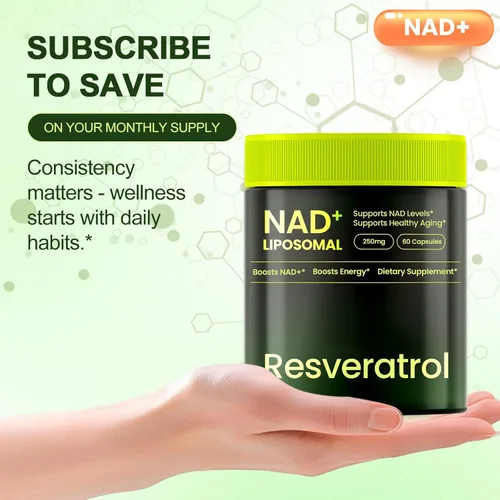 Miniatura 6 de Suplemento NAD, nicotinamida liposomal ribósido resveratrol 250 mg, alternativa a NMN, suplemento NAD de alta pureza para mujeres y hombres