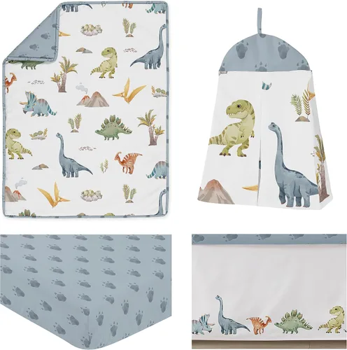 Miniatura 2 de Sweet Jojo Designs Acuarela dinosaurio dinosaurio bebé niño cuna juego de ropa de cama bebé cuarto manta sábana bajera falda pañal apilador 4p verde
