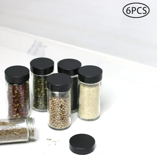 Miniatura 7 de Tianifa 6 tarros de especias negras, botellas de condimento de vidrio de 3 onzas, contenedor de especias, frascos de especias vacíos, botellas Negro