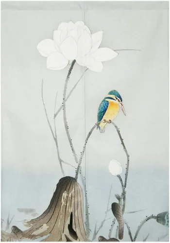 Miniatura 10 de Cortina japonesa Noren para puerta, pintura de tinta, hojas y pájaros, cortina para puerta, tapiz divisor de habitación, 33 x 35 pulgadas Bird 2