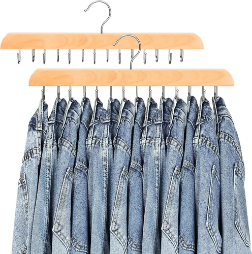 Ganchos para jeans para armario, 14 ganchos de madera para jeans que ahorran espacio, soporte giratorio de 180° para faldas, pantalones cortos,
