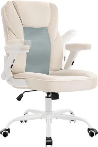 Miniatura 10 de SEATZONE Sillas de escritorio de oficina en casa con ruedas y reposabrazos, silla de oficina, cómoda malla ergonómica con tela polar de peluche