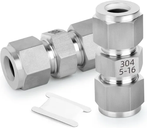 Miniatura 12 de TAISHER 2 conectores de montaje de tubo de compresión de acero inoxidable 304 (rosca plateada), tubo de 1/4" OD x 1/4" tubo OD recto adaptador