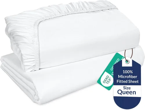 Miniatura 32 de Royale Linens Paquete de 2 sábanas bajeras, sábanas elásticas, sábana bajera tamaño Queen, suave y transpirable, microfibra cepillada de 1800, Gris