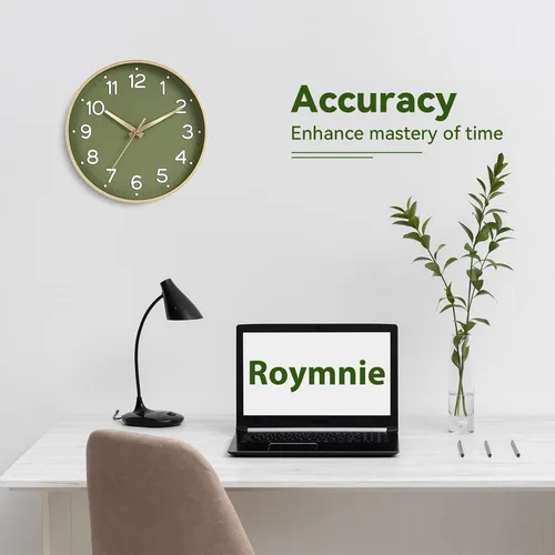 Miniatura 4 de Roymnie Reloj de pared verde, 10 pulgadas, silencioso, funciona con pilas, moderno reloj analógico sin tictac, decorativo para cocina, dormitorio