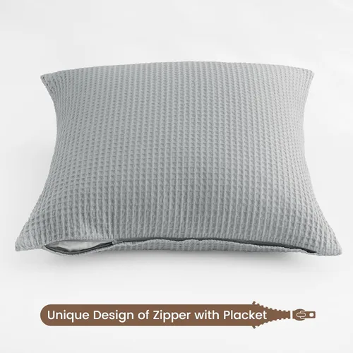 Miniatura 5 de PHF Funda de almohada 100% algodón con tejido de gofre, 18 x 18 pulgadas, sin relleno, paquete de 2 elegantes fundas de almohada cuadradas Gris claro
