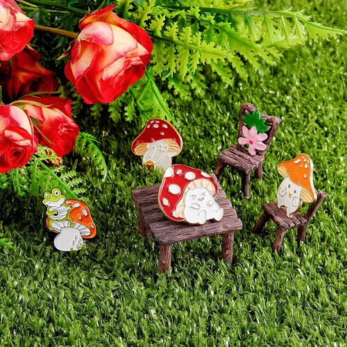 Miniatura 6 de Chuangdi 9 broches de hongo, broches de hongo, lindo regalo de dibujos animados, broche de aleación, guitarra, gato, rana, erizo, pin de planta