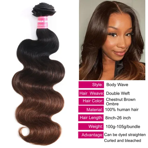Miniatura 4 de UNICE - 3 extensiones de cabello humano ondulado marrón castaño ombre, brasileño, remy, 8, 10, 10 pulgadas, extensiones de cabello humano ondulado