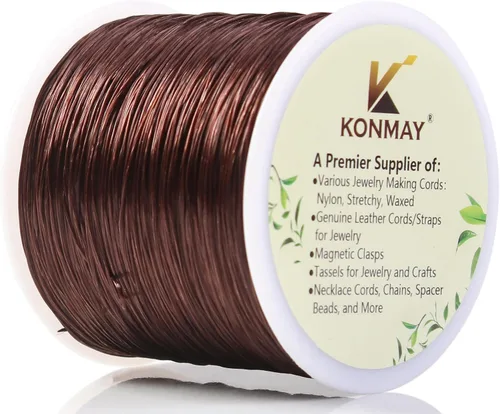KONMAY Cuerda elástica de elastano marrón de 0.024 in, cordón elástico suave para abalorios, 450 yardas para pulseras, collares y fabricación de