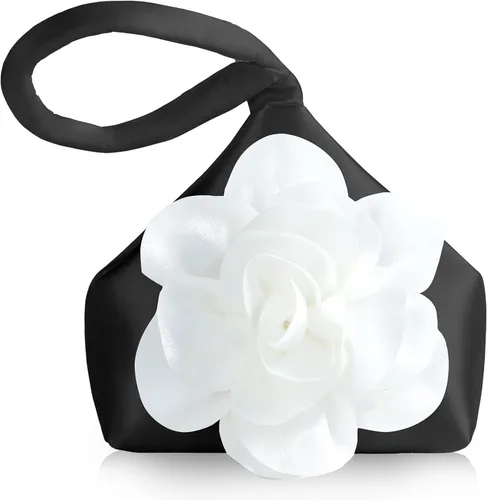 Miniatura 8 de BABEYOND Bolsos de mano para mujer, bolsos de noche de satén con flores, bolso de pulsera elegante para fiestas, uso diario, boda
