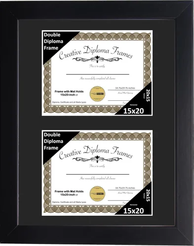 Miniatura 26 de Creative Picture Frames Marco de diploma doble clásico negro de 6 x 8 pulgadas con vidrio negro y colgador de pared instalado