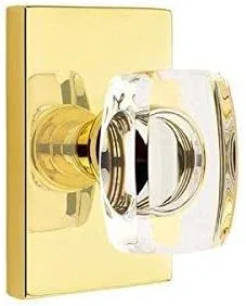 Miniatura 6 de Emtek Juego completo de simulación, roseta rectangular moderna, perilla de cristal Windsor moderna (latón satinado)