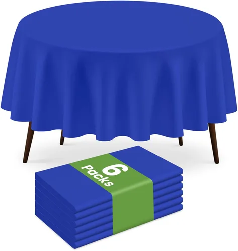 Miniatura 11 de Paquete de 2 manteles redondos desechables color azul oscuro, manteles de plástico para fiestas, 84 x 84 pulgadas, impermeable, para campamento