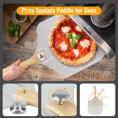 Miniatura 3 de Pizza - Juego de 7 sartenes para pizza con cáscara de pizza, espátula de pizza de 12 x 14 pulgadas, paleta de pizza de aluminio con cortador