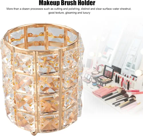 Miniatura 3 de Crystal Makeup Brush Holder, European Style Rounded Glass Cosmetic Organizer,for Vanity,Elegant & Durable Makeup Brush Organizer (Gold)