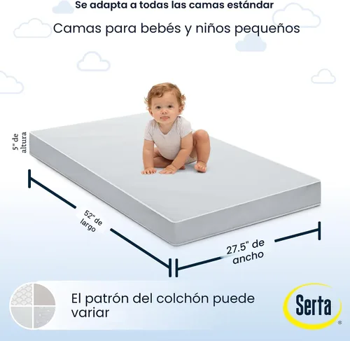 Miniatura 3 de Serta Perfect Start Cuna y colchón limitados para bebé y niño pequeño de doble cara, núcleo de fibra transpirable, certificado GREENGUARD Gold