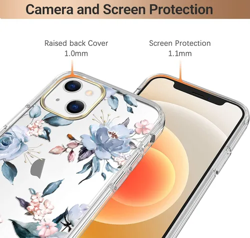 Miniatura 5 de luolnh Funda compatible con iPhone 13 con flores, para mujeres femeninas, a prueba de golpes, transparente con patrón floral para iPhone 13 de 6.1
