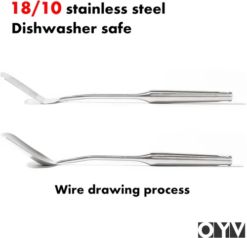 Miniatura 3 de OYV Juego de espátulas de acero inoxidable 18/10, espátulas de metal de 15 pulgadas para uso en cocina, 1 espátula ranurada + 1 espátula sólida