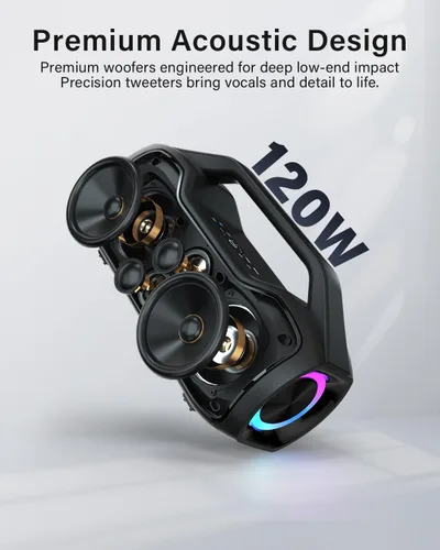 Miniatura 2 de Altavoz Bluetooth portátil de graves de 120 W, potente altavoz inalámbrico con 2 graves y 2 tweeters, tiempo de reproducción de 20 horas, IPX6