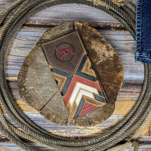 Miniatura 4 de HOOEY Cartera Western Rodeo de cuero para hombre, Patchwork- RojoNegro, Western