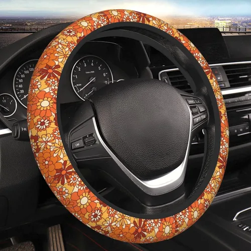 Miniatura 14 de Funda para volante con diseño floral abstracto de flores rosadas para mujeres, hombres y niñas, accesorios de automóvil, decoración antideslizante