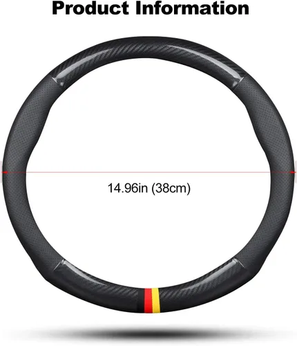 Miniatura 6 de Ergocar Funda para volante de auto Sport de fibra de carbono y cuero PU antideslizante - Protector universal para volante de auto de 38 cm (15")