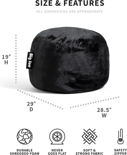 Miniatura 6 de Big Joe Fuf - Puf con relleno de espuma de 2.5 pies, felpa negra, poliéster suave, 2.5 pies