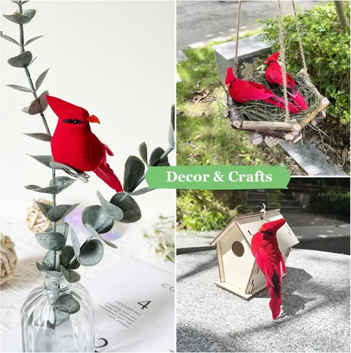 Miniatura 6 de 12 adornos de pájaros cardenales rojos, decoración de árbol de Navidad, 5.5 pulgadas, clip en tela emplumada, pájaros artificiales para decoración