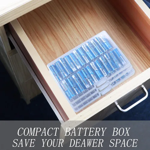 Miniatura 7 de Caja de almacenamiento de baterías, caja organizadora portátil de pilas AA con capacidad para 48 pilas AA, plástico aislante color transparente