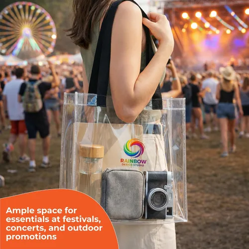Miniatura 4 de Bolsas de mano personalizadas para estadios, transparentes personalizadas, diseño de TPU de 12.2 x 12.2 x 6.3 pulgadas con asas, ideal para eventos