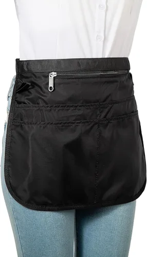 Miniatura 4 de Delantal de servidor impermeable para mujeres con 5 bolsillos, se pone y se quita rápidamente, delantales de camarera, delantal de trabajo para Negro