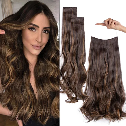 Miniatura 9 de Extensiones de cabello invisibles con halo mejorado con 3 piezas de diadema ajustable, largo, ondulado, extensiones de cabello rubio decolorado