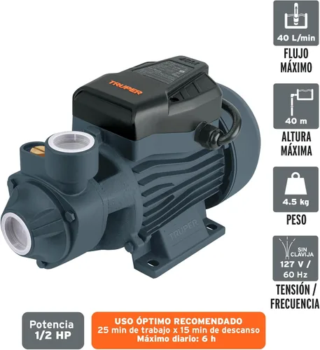 Miniatura 2 de Bomba periférica agua eléctrica 1/2 HP