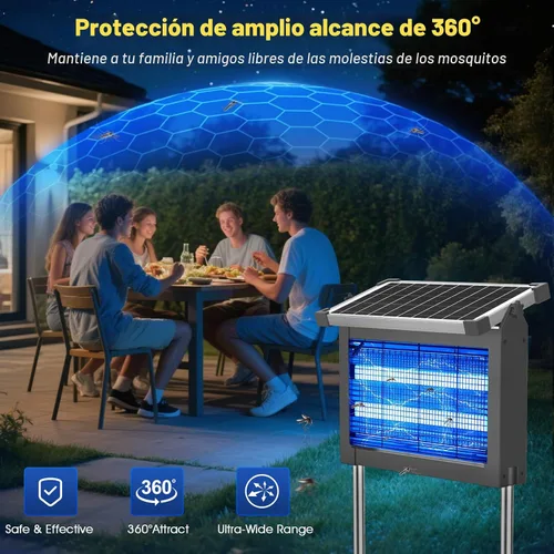 Miniatura 2 de Exterminador de insectos para exteriores alimentado por energía solar, Zwiran matamosquitos para interiores con 4500V de alta potencia, matamoscas