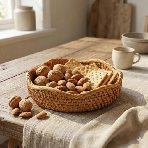 Miniatura 3 de YANGQIHOME Cesta de pan de ratán, cestas de frutas redondas, cuencos de almacenamiento de mimbre, cuencos de cesta de servicio tejida natural