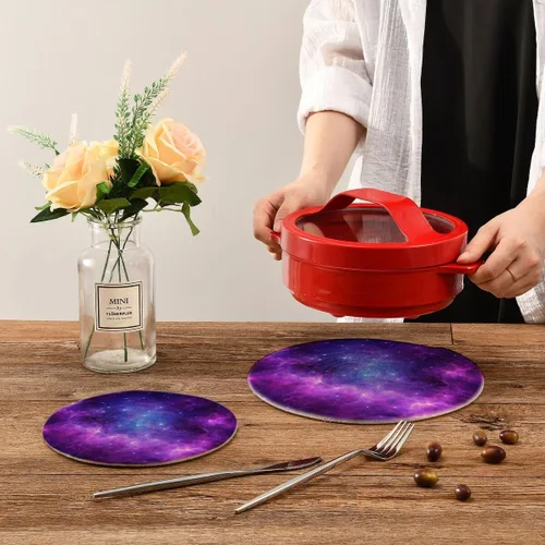 Miniatura 7 de Juego de soportes redondos de algodón para ollas de cocina, alfombrillas calientes del universo, galaxia, nebulosa, espacio para platos calientes