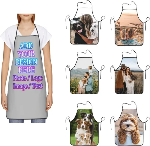 Miniatura 11 de Delantal de cocina personalizado con logotipo de texto fotográfico, delantal unisex personalizado para camarero de restaurante para hornear barbacoa