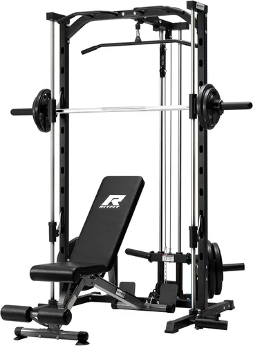 Miniatura 11 de RitFit Smith - Estante de potencia para máquina con sistema LAT-Pull Down, minas terrestres, barra de barra, clavijas de almacenamiento de placas